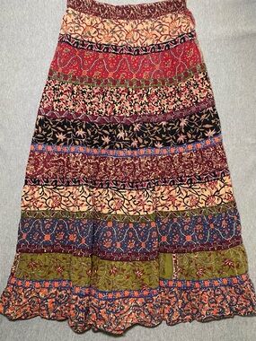 Sacred Threads Tiered Maxi Skirt Womens One Size Festival Gypsy Boho Indie